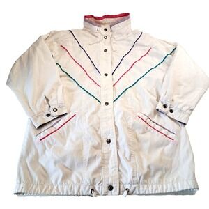 New York Girl Vtg 80s 90s Windbreaker Jacket Women's L White Lined Retro Preppy